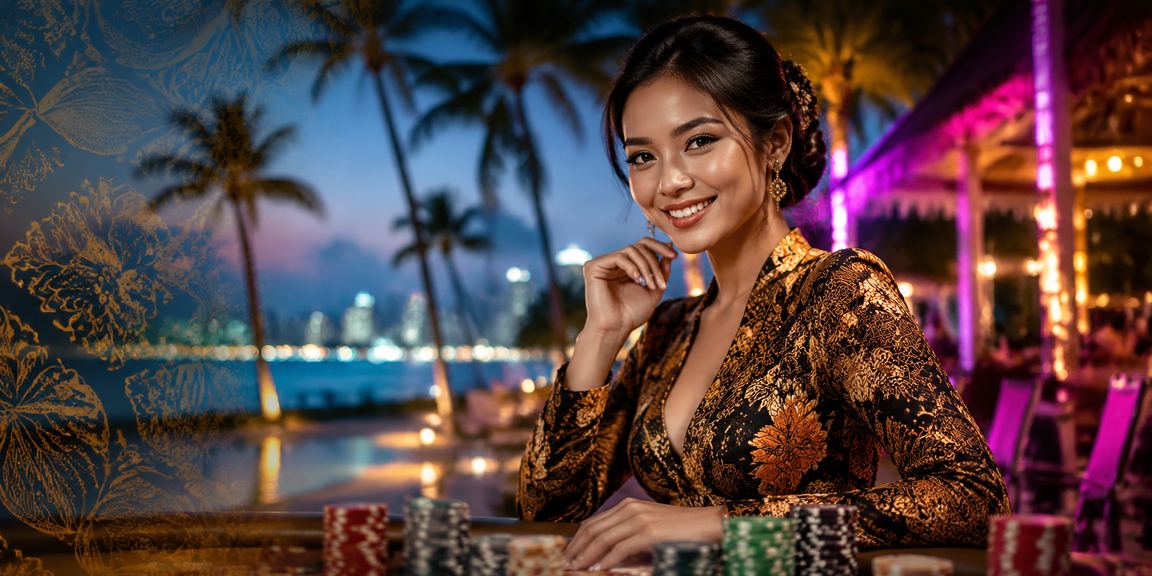 Tampilan layar taruhan dengan efek neon warna-warni di malam hari yang semarak