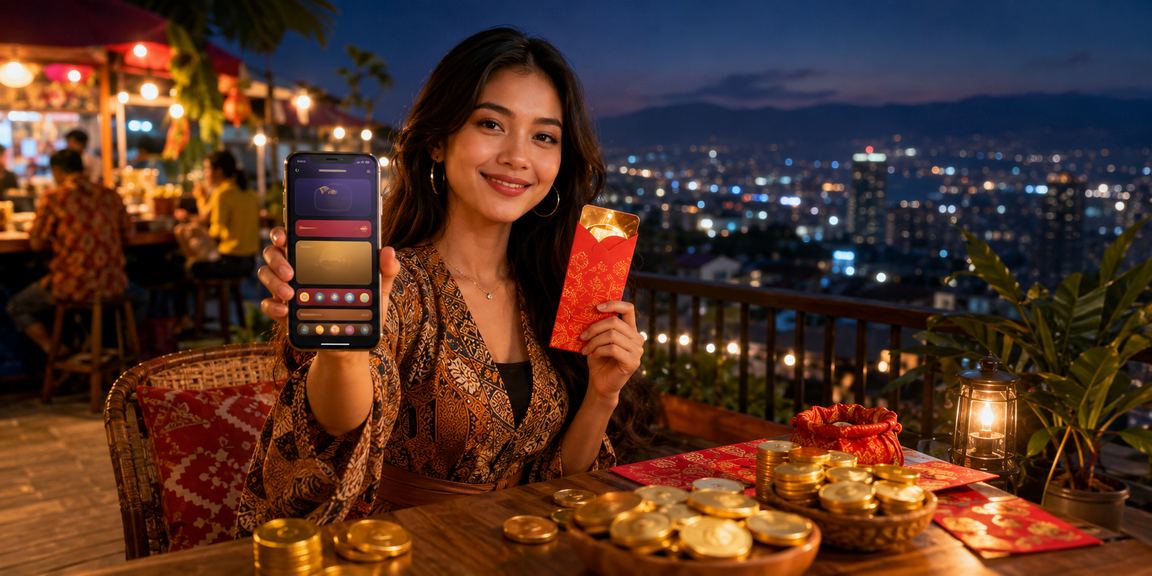 Bonus dan cashback dengan amplop merah sebagai simbol keberuntungan dan hadiah