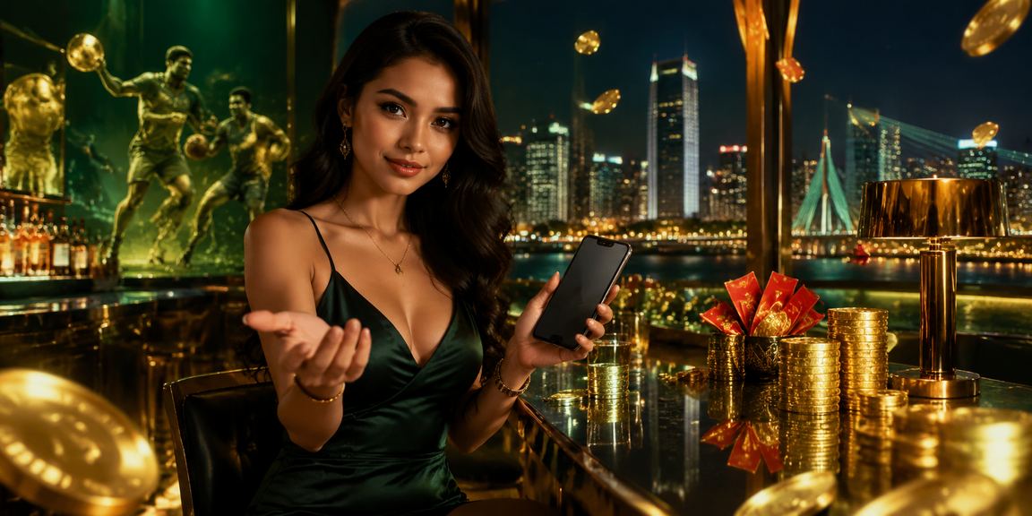 Model memegang amplop merah simbol bonus dan hadiah dalam tradisi Asia