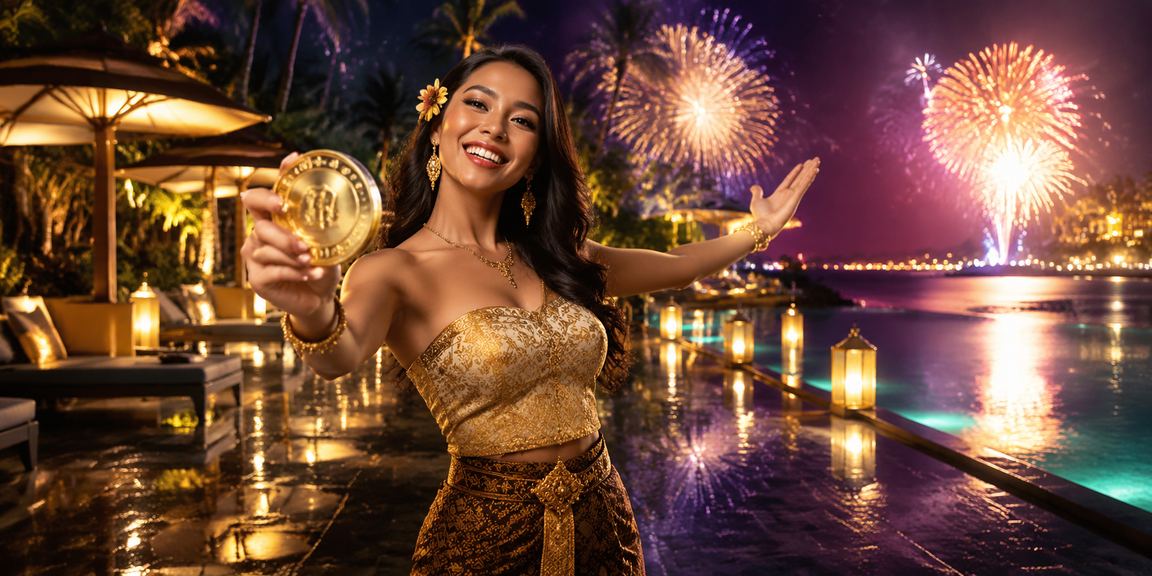 Suasana festival malam dengan tampilan bonus cashback berwarna cerah dan meriah