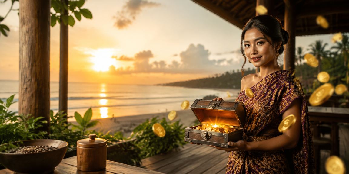 Suasana santai di kafe Vietnam dengan minuman dan dokumen rebate bonus terbuka di meja