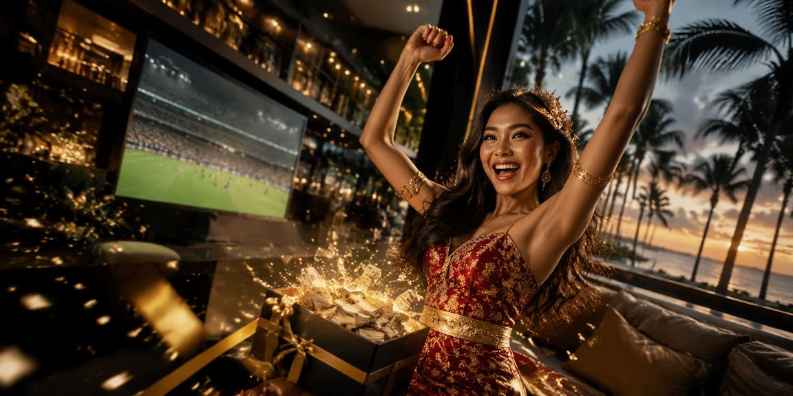 Suasana festival casino malam hari dengan dekorasi berwarna-warni dan keramaian peserta