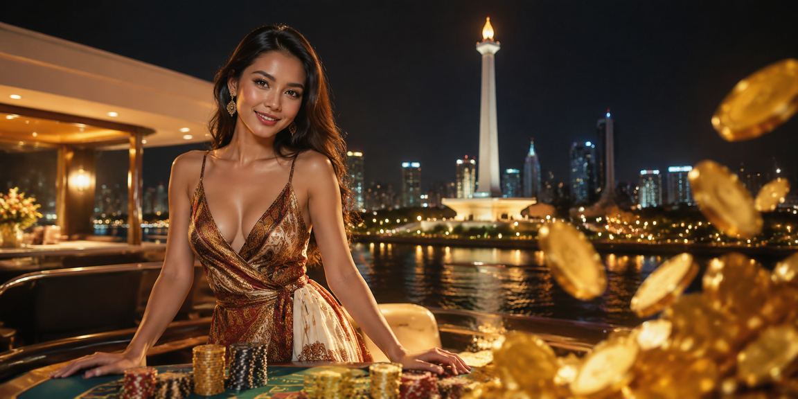 Pemain casino wanita fokus memantau layar dengan ekspresi tenang dan profesional